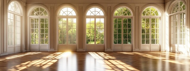 Poster - 3D rendering of an interior view of a room in a mansion showcasing a vacant space