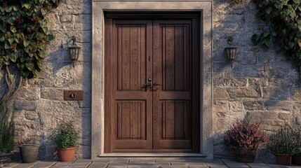 Poster - 3D rendering of a wooden door