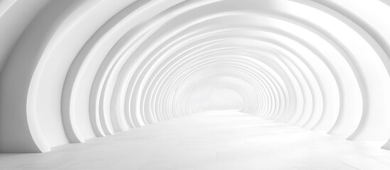 Poster - 3D rendering of a completely white monochrome tunnel structure with an abstract backdrop