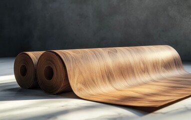 Poster - 3D rendering of wood veneer on a roll