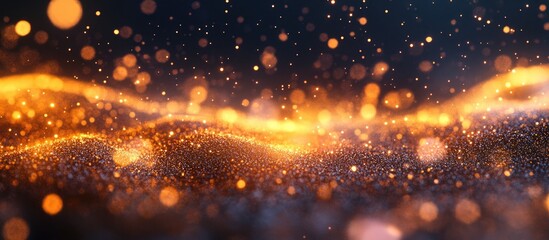 Poster - Glowing particles stars and a sparkling flow create an abstract background in a 3D cartoon rendering with glitter
