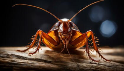 A cockroach in a dramatic pose, captured in a macro photograph.