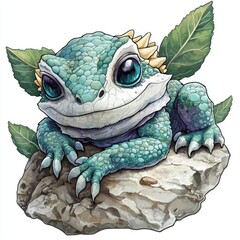 Canvas Print - Adorable Cartoon Lizard with Big Eyes