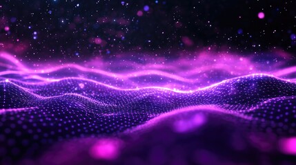 Aufkleber - Abstract ultraviolet landscape with a purple cyberspace grid on a dark background featuring a high tech network and a violet starry outer space texture presented in a vertical image orientation 3D