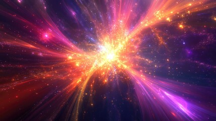Poster - Vibrant abstract background featuring a glowing fractal explosion with star like light effects