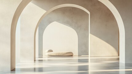 Poster - Geometric arched interior design showcased in a 3D rendered architectural background