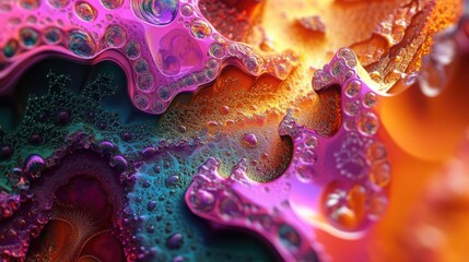 Poster - Vibrant and chaotic colorful fractal design Abstract shapes with intricate details 3D rendered illustration suitable for backgrounds or wallpapers