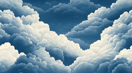 Poster - Navy blue gradient wallpaper featuring a pattern of white clouds