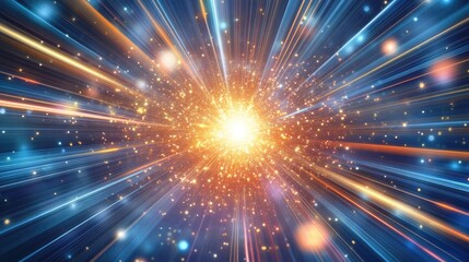 Vibrant light particle trails resembling an exploding star featuring radiant particles and lines Stunning abstract rays create a dynamic background