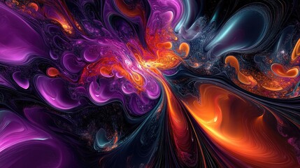 Poster - Vibrant and chaotic fractal design featuring abstract shapes ideal for use as a background or wallpaper in 3D rendering