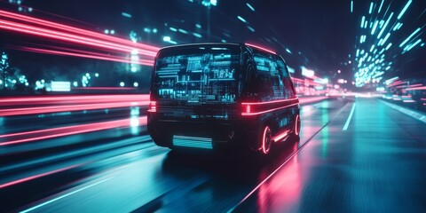 Poster - Selfdriving delivery vans are significantly revolutionizing the urban package delivery landscape by utilizing advanced smartphone applications along with realtime GPS tracking technology