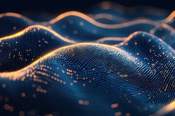 Poster - Stunning abstract visualization of data waves with glowing lights, representing technology and digital innovation.