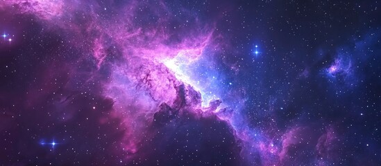 Poster - Space scene in a 3D cartoon rendering featuring a panorama of a star filled galaxy nebula and universe