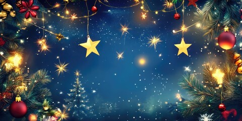 Leinwandbilder - 3D cartoon depiction of a festive background with stars and flares in a night sky for celebrating the New Year