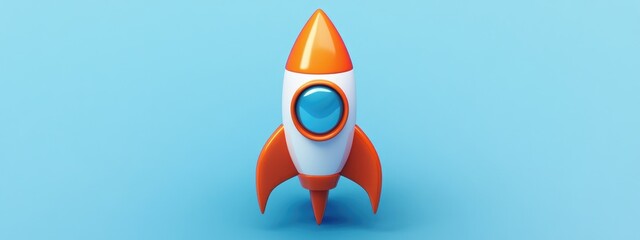 Poster - Rocket icon in flat style rendered in 3D cartoon for versatile design applications