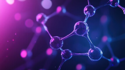 Poster - Macro shot of molecules against a dark blue and purple backdrop 3D rendering