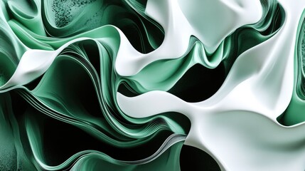 Poster - Extruded design featuring abstract shapes in a combination of green white and black colors 3D illustration of unique patterns