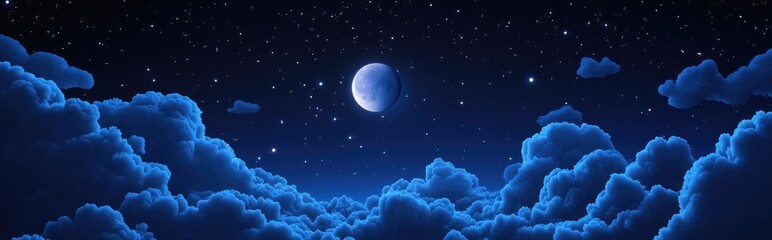 Poster - 3D cartoon rendering of the night sky featuring the moon