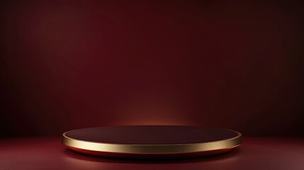 Poster - Realistic 3D podium featuring dark red and gold colors Minimalist round scene emphasizing light and shadow for product showcase and display mockup