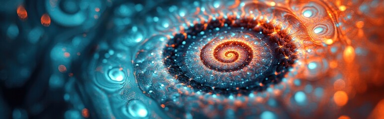 Poster - Fractal radial pattern depicted in a 3D cartoon rendering focusing on themes of science technology and design