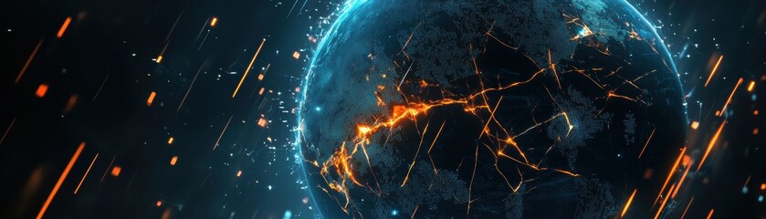 Wall Mural - A futuristic depiction of a glowing earth surrounded by dynamic energy fields and vibrant light trails, symbolizing technology and connectivity.