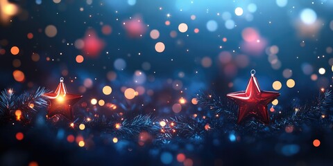 Aufkleber - Festive Christmas background with an elegant abstract design featuring lights and stars in a 3D cartoon rendering