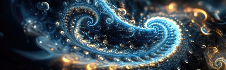 Poster - Abstract fractal patterns and shapes in a 3D cartoon rendering Mysterious psychedelic relaxation design with dynamic flowing natural forms and sacred geometry featuring mystical spirals