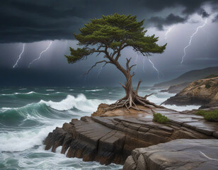 Canvas Print - tree on the rocks