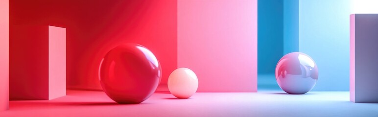 Poster - Minimalist geometry mockup featuring abstract pastel pink backdrop in 3D rendering