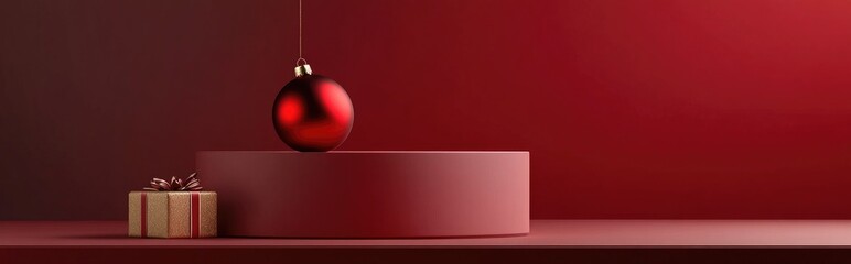 Aufkleber - Isolated podium for Christmas featuring a red and gold bauble for product presentation 3D rendering