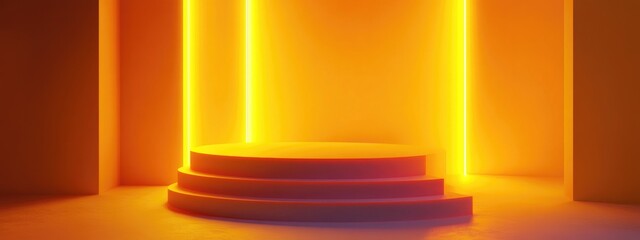 Poster - Minimal design scene featuring a yellow podium 3D rendering