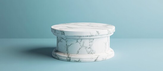Poster - White marble pedestal on a soft blue background 3D rendering