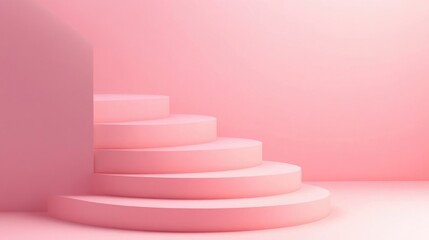 Poster - Minimalist 3D pink podium steps with a pastel backdrop Abstract geometric shapes rendered as an illustration