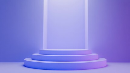 Aufkleber - Pastel blue cylindrical podium with steps against a violet background 3D rendering of an abstract geometric pedestal or platform for product showcase Minimalist scene