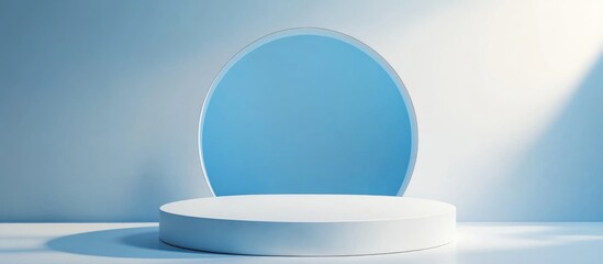 Poster - Abstract white podium against a blue background Conceptual display stand for product showcasing 3D rendering Minimalist design Advertising template