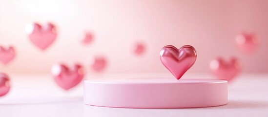 Poster - Minimalist romantic scene featuring a display podium for product presentation with a pink pedestal and an adorable heart themed background Designed for Valentine s Day 3D render