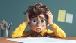 © Nattapol - Stressed cartoon student holding head while looking at paper