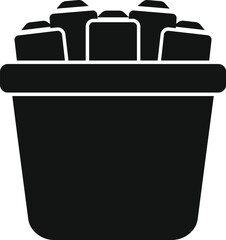 Sticker - Black simple vector icon of a trash can overflowing with paper waste