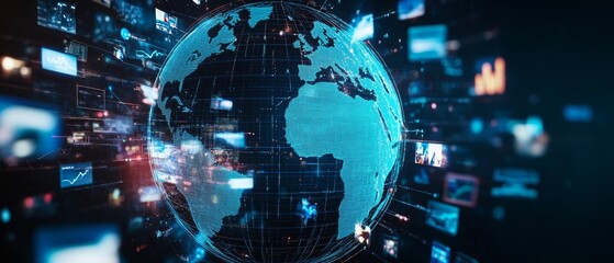 Aufkleber - Digital Globe with Network Connections and Media Content