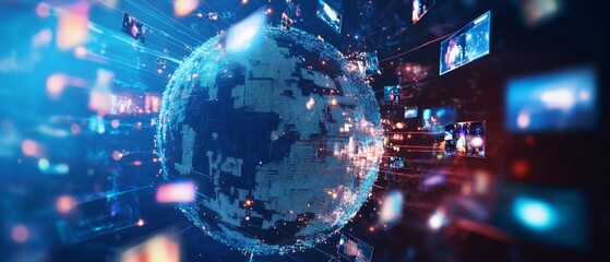 Aufkleber - Digital Globe with Network Connections and Media Content