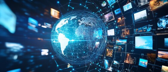 Aufkleber - Digital Globe with Network Connections and Media Content