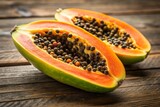 Organic papaya cut in half rich vibrant colors fresh fruity delight