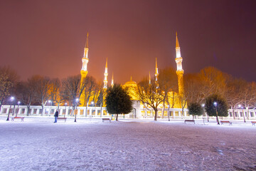 Sultanahmet Square, cold and bright on a winter night.