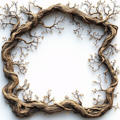 Tree roots frame isolated on white background. A natural and organic element for design and environmental concepts.
