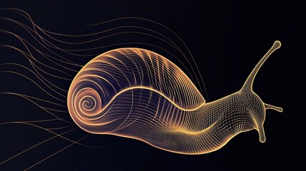 Sticker - Golden Wireframe Snail with Abstract Lines