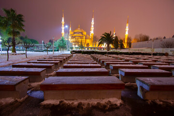 Sultanahmet Square, cold and bright on a winter night.