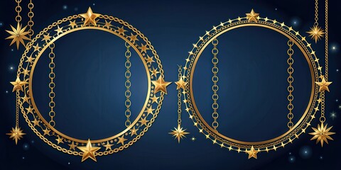 Aufkleber - Circular golden frames with copy space adorned with gold chains, stars