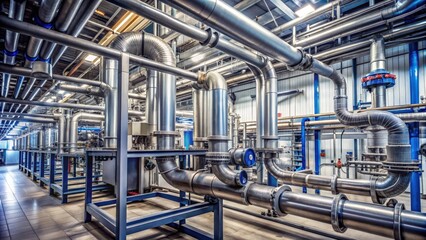 Poster - Industrial piping system in manufacturing plant, pipes, valves, industrial, factory, machinery, system