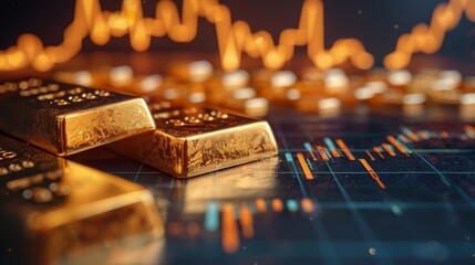 Poster - gold stock investment chart financial business wealth currency banking golden bar analysis rate concept