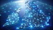 © Man888 - Map of the United Kingdom with subtle network lines and nodes, illustrating connectivity and communication across the country's cities and towns.